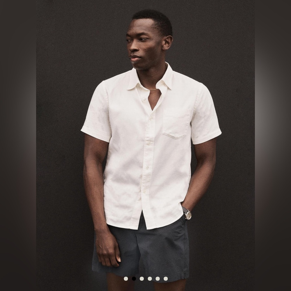 Buck Mason Draped Twill Short Sleeve Button Down Shirt in White - Size Medium